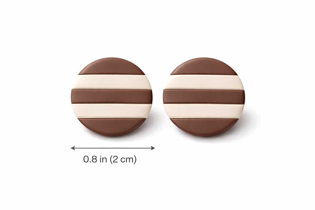 Neutral Striped Round Polymer Clay Stud Earrings – Modern Classic Minimalist Jewelry