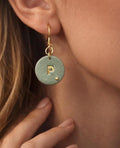 Sage Green Polymer Clay Initial Earrings, Minimalist Gold Letter, 18K Gold Plated Hooks