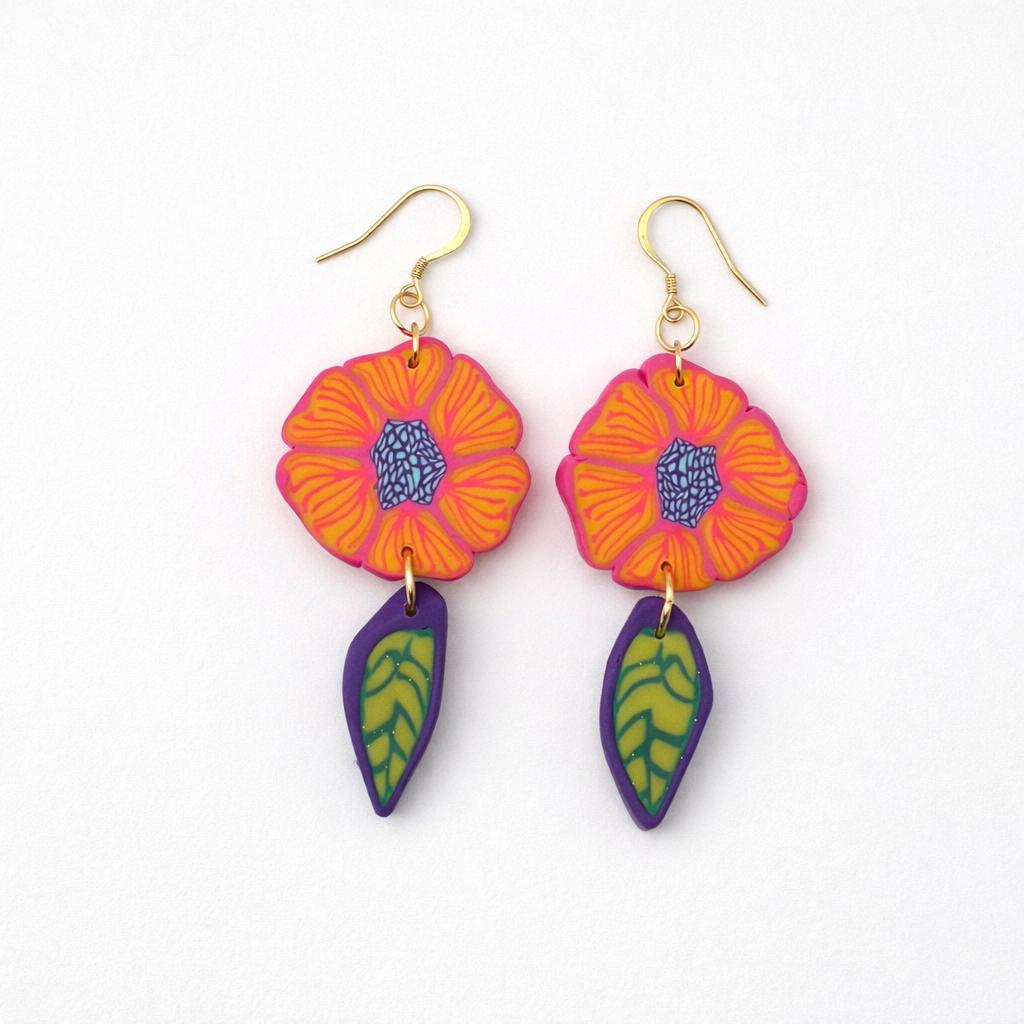 Handmade Polymer Clay Flower Earrings, Abstract Millefiori Cane Dangle Jewelry