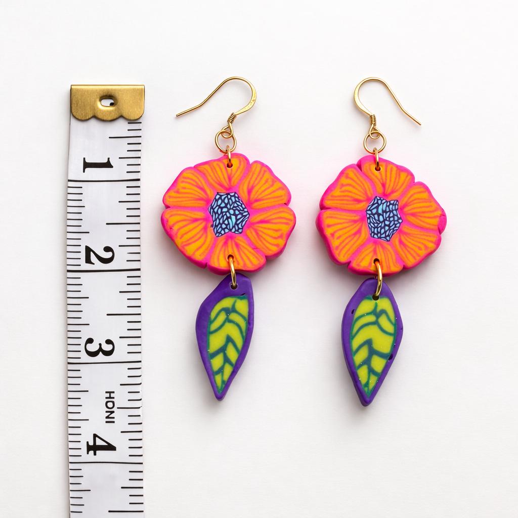 Handmade Millefiori Polymer Clay Flower Earrings, Abstract Floral Statement Jewelry