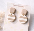 Minimalist Beige Striped Dangle Earrings • Classic Everyday Jewelry • Neutral Boho Chic Gift • Timeless Lightweight Earrings