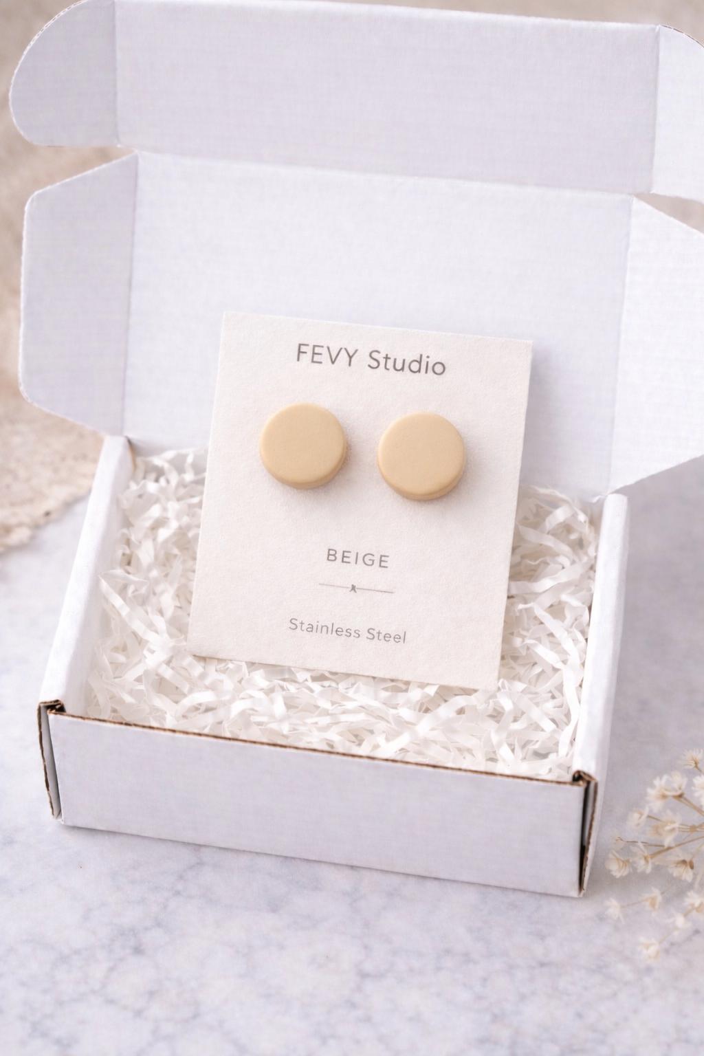 Minimalist Round Polymer Clay Stud Earrings, Neutral Tones, Stainless Steel Posts