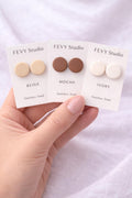 Set of 3 - Minimalist Round Stud Earrings, Neutral Polymer Clay, Hypoallergenic Stainless Steel Set