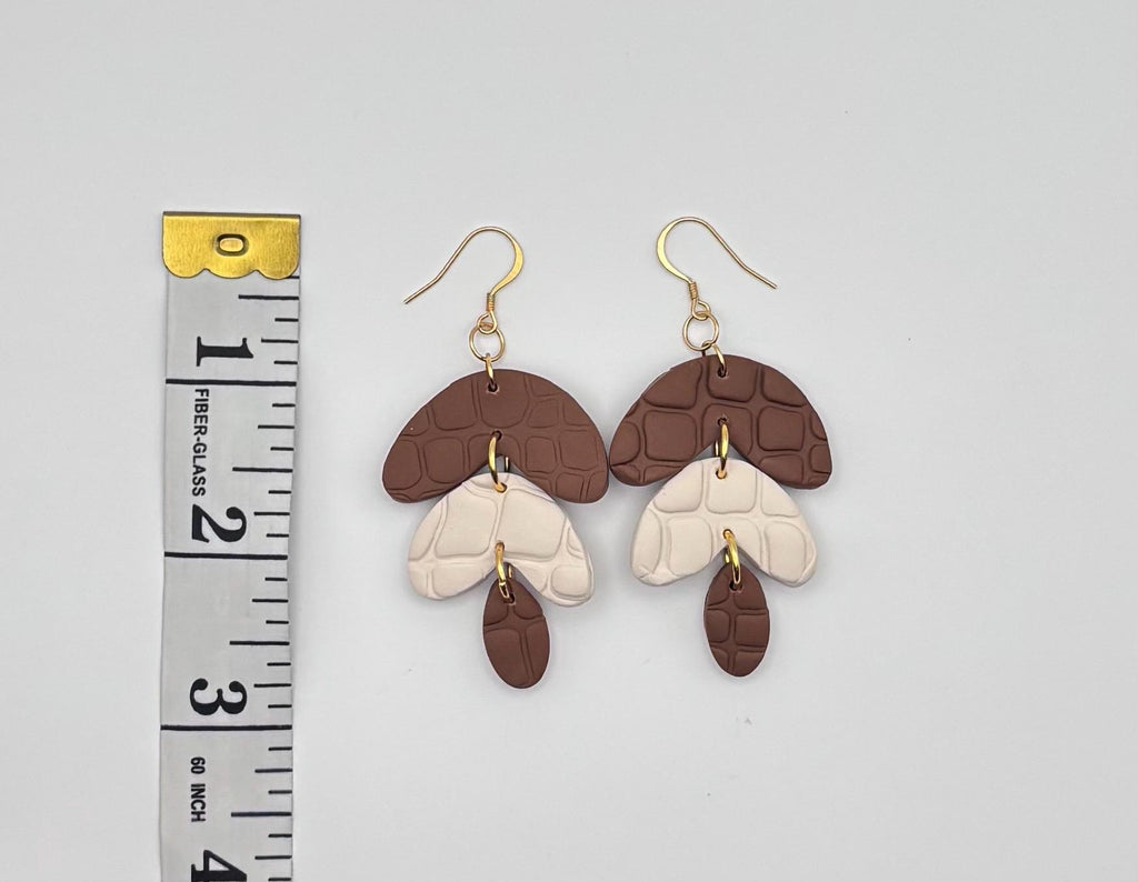 Handmade Polymer Clay Earrings, Crocodile Texture Dangle, 18K Gold Plated Hooks