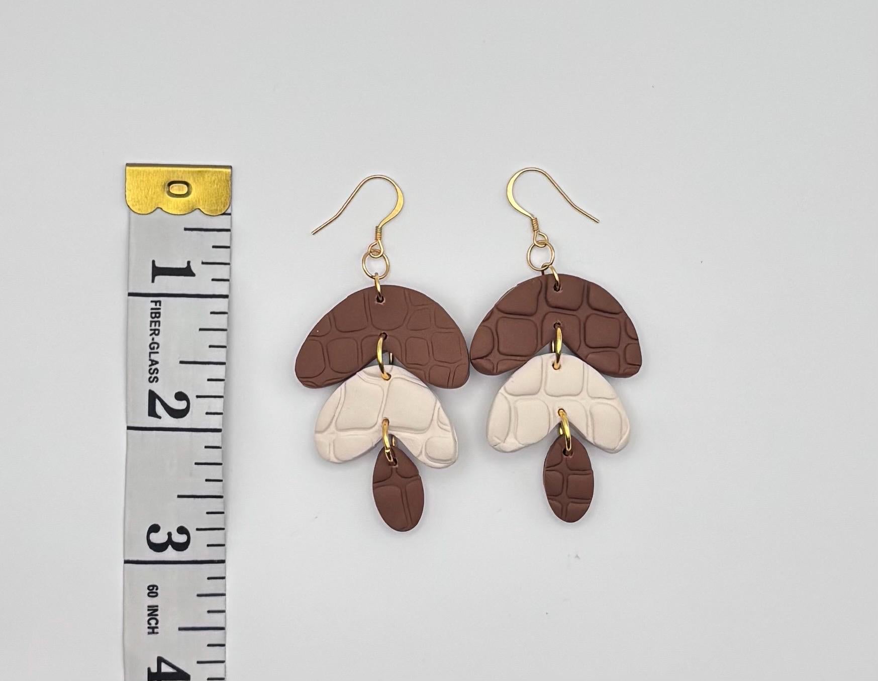 Handmade Polymer Clay Earrings, Crocodile Texture Dangle, 18K Gold Plated Hooks