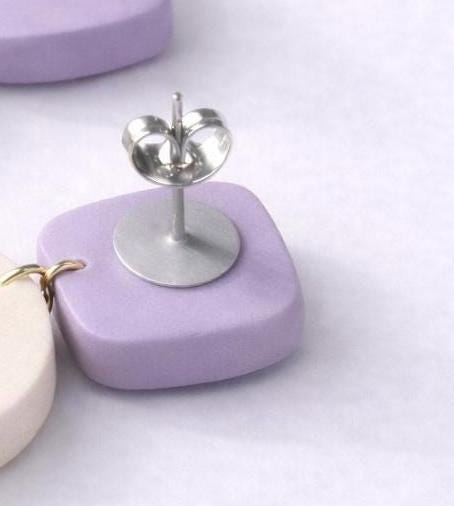 Lilac Striped Dangle Earrings | Modern Classic Polymer Clay Jewelry