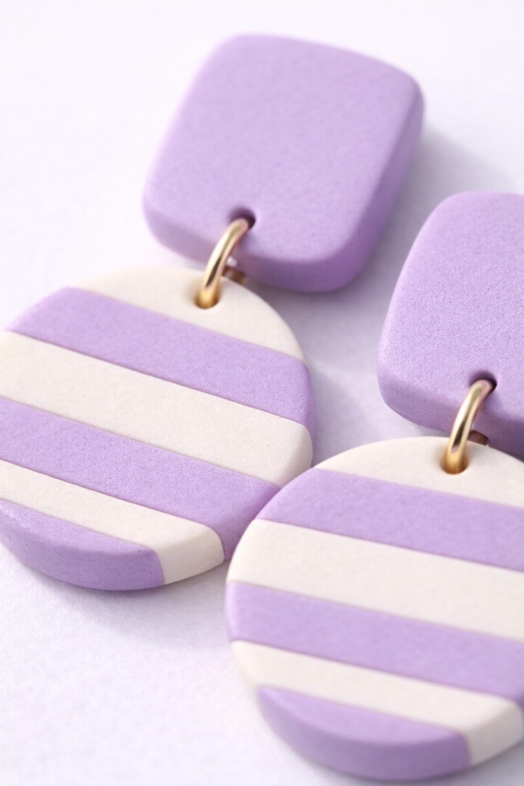 Lilac Striped Dangle Earrings | Modern Classic Polymer Clay Jewelry