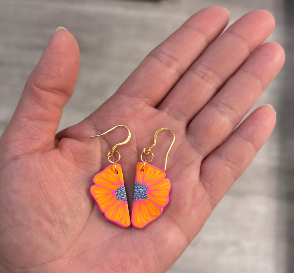 Handmade Tropical Flower Earrings – 18K Gold Plated Hooks, Lightweight Bold Jewelry