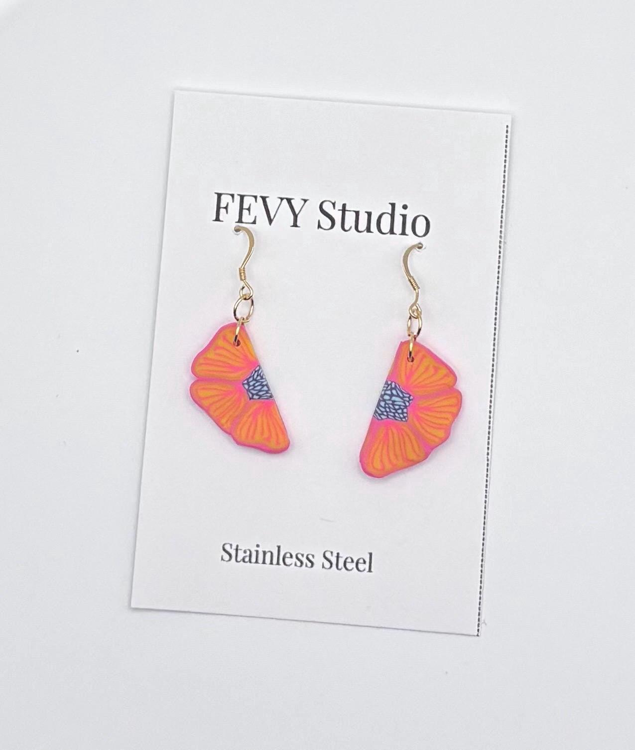Handmade Tropical Flower Earrings – 18K Gold Plated Hooks, Lightweight Bold Jewelry