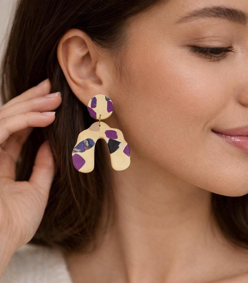 Polymer Clay Aro Earrings Handmade – Colorful Abstract Hoops, Lightweight Stainless Steel