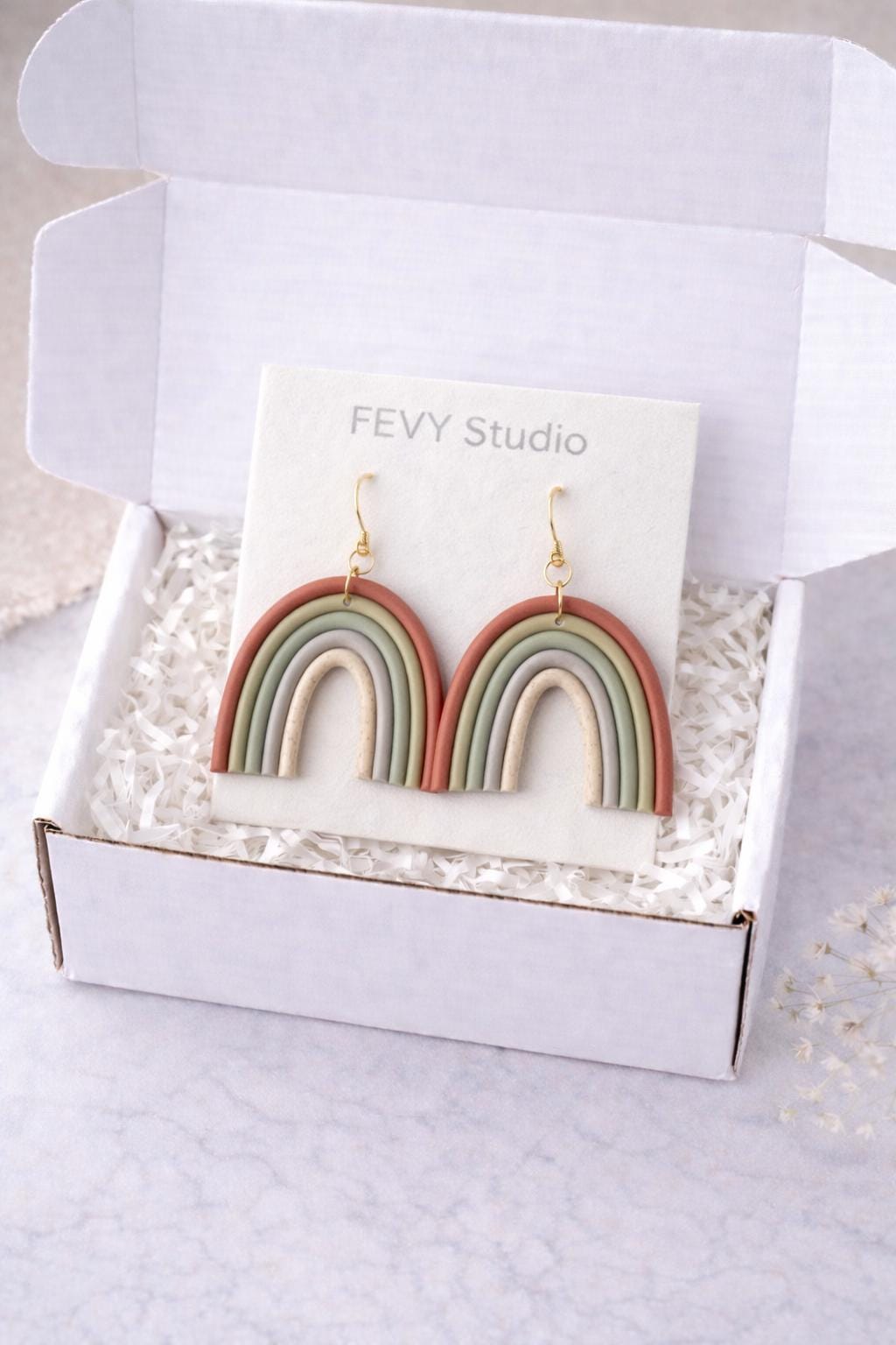 Neutral Rainbow Polymer Clay Earrings, Minimalist Gold Earrings, Lightweight Everyday Jewelry, Boho Aesthetic Gift for Her
