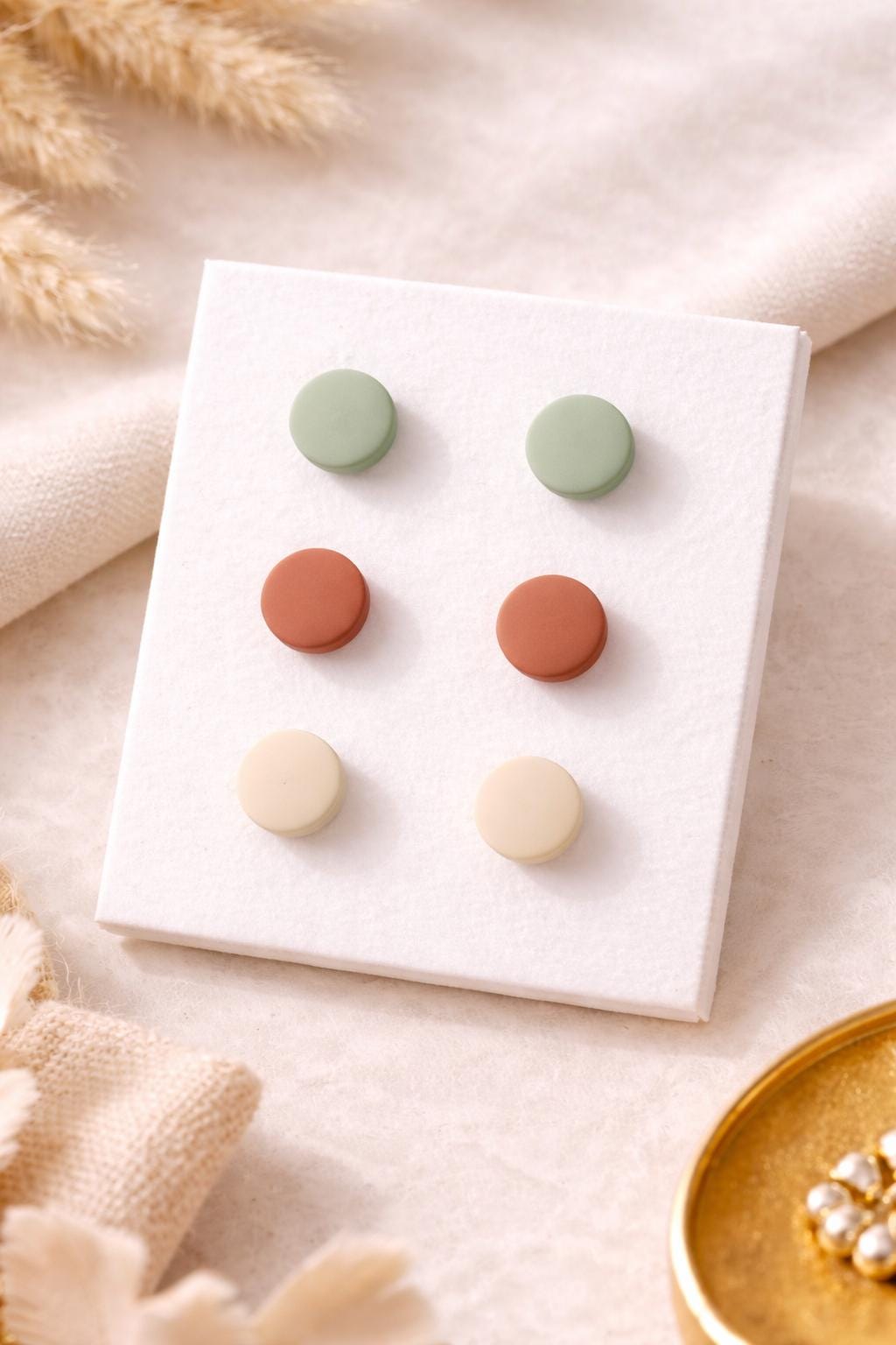 Minimalist Polymer Clay Stud Earrings Set, Neutral Sage Terracotta Beige Earrings, Hypoallergenic Stainless Steel Posts, Everyday Earrings