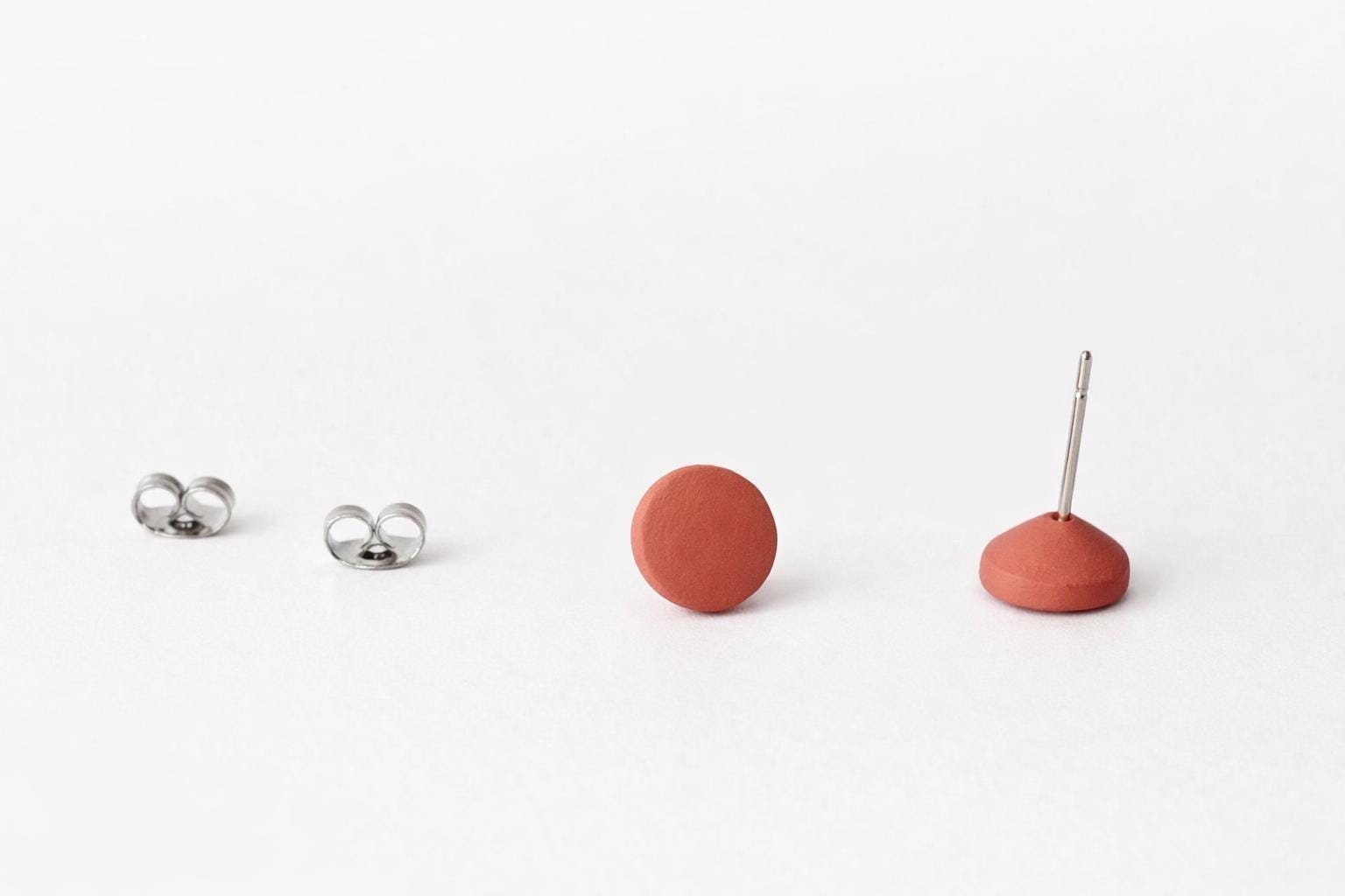 Minimalist Polymer Clay Stud Earrings Set, Neutral Sage Terracotta Beige Earrings, Hypoallergenic Stainless Steel Posts, Everyday Earrings