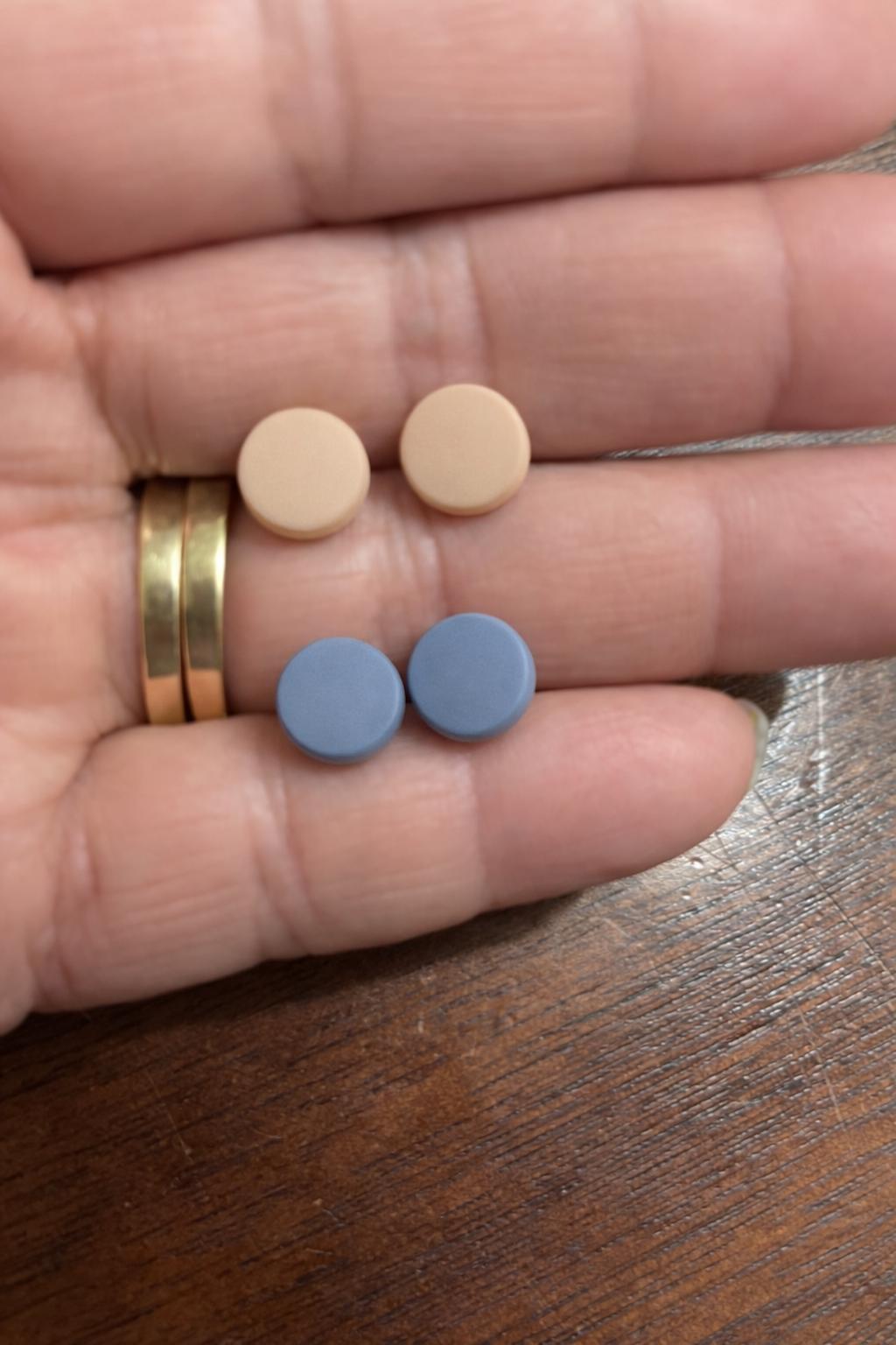 Minimalist Stud Earrings Set, Beige & Dusty Blue Earrings, Polymer Clay Studs, Lightweight Earrings, Everyday Jewelry, Gift for Her