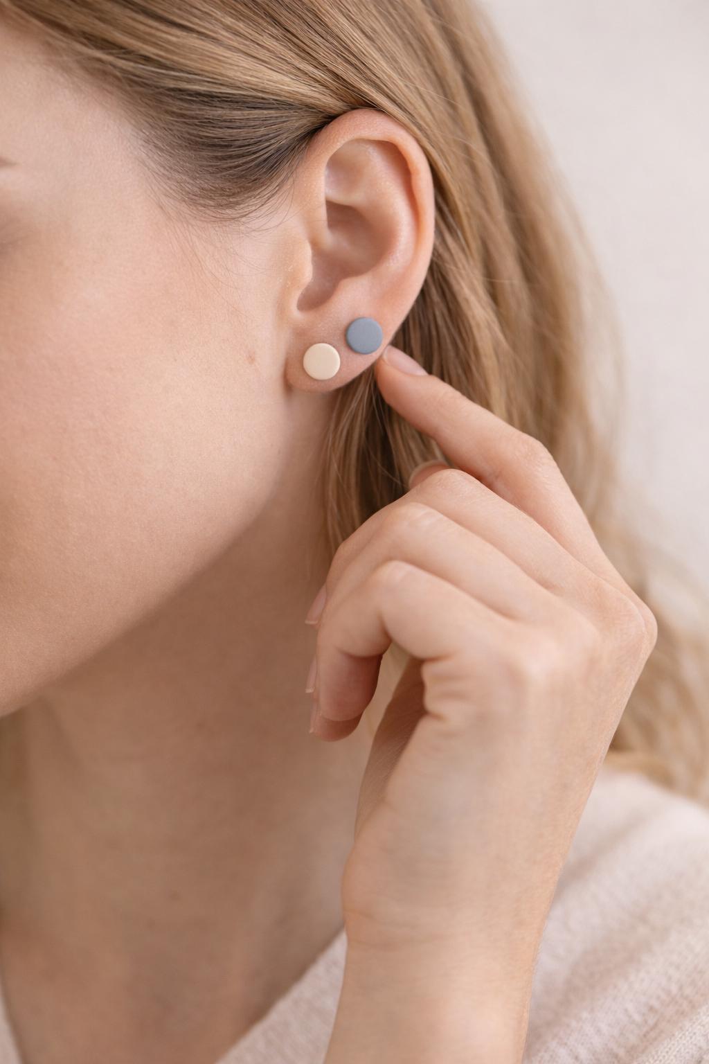 Minimalist Stud Earrings Set, Beige & Dusty Blue Earrings, Polymer Clay Studs, Lightweight Earrings, Everyday Jewelry, Gift for Her