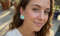 Blue Flower Stud Earrings, Turquoise Floral, Handmade Polymer Clay, Stainless Steel Posts