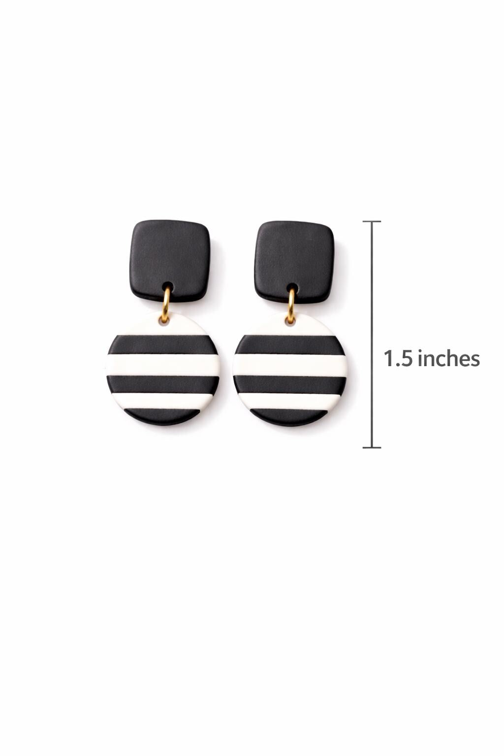 Black White Striped Statement Earrings | Modern Minimalist Dangle Polymer Clay Jewelry