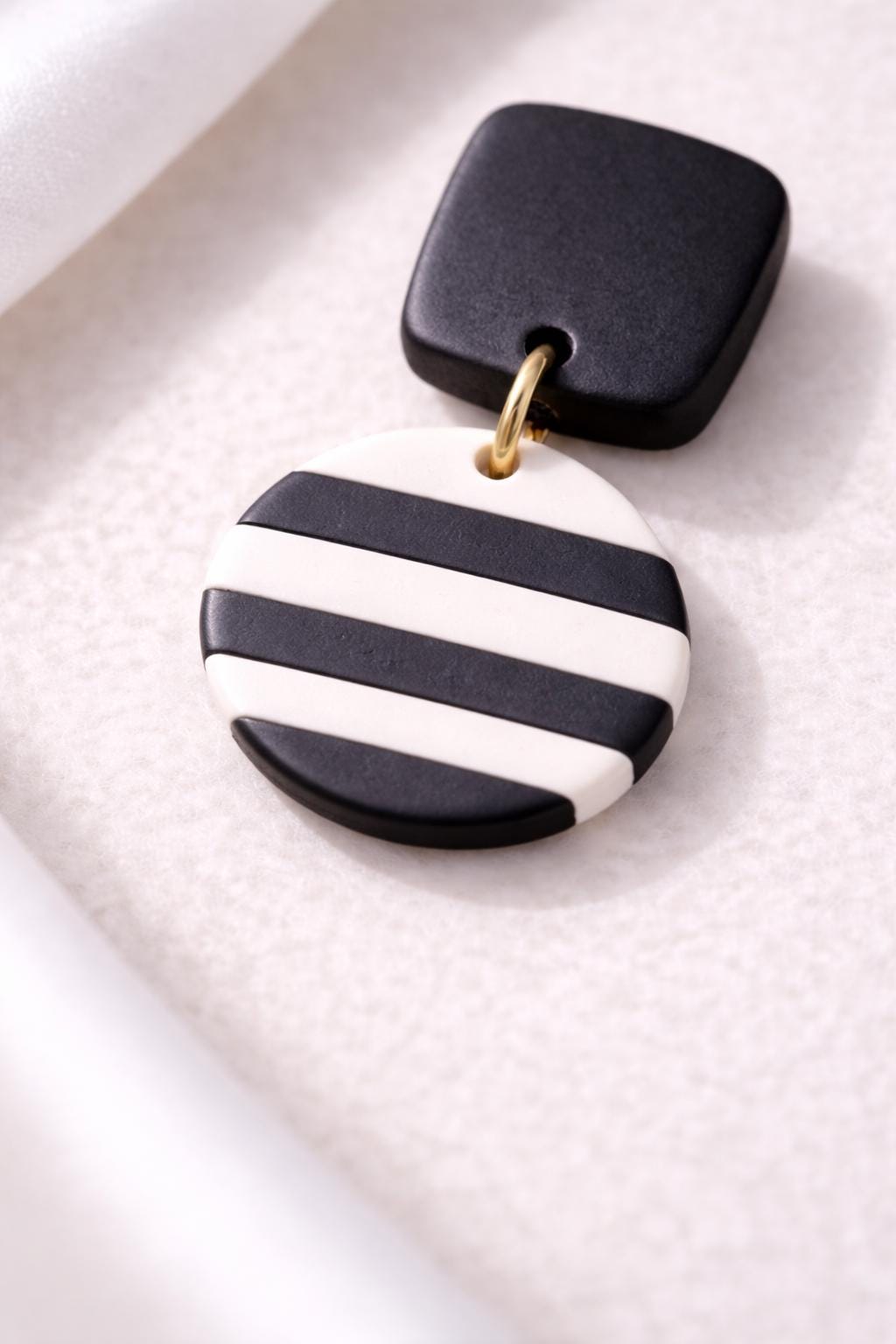 Black White Striped Statement Earrings | Modern Minimalist Dangle Polymer Clay Jewelry