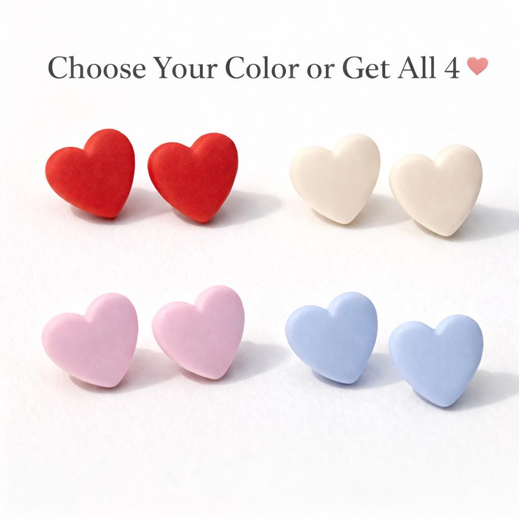Heart Stud Earrings, Colorful Heart Earrings, Minimalist Polymer Clay Earrings, Cute Pastel Earrings, Lightweight Jewelry, Gift for Her