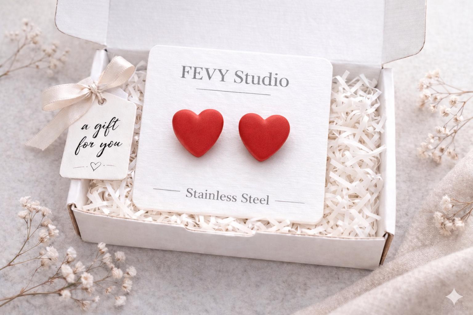 Heart Stud Earrings, Colorful Heart Earrings, Minimalist Polymer Clay Earrings, Cute Pastel Earrings, Lightweight Jewelry, Gift for Her