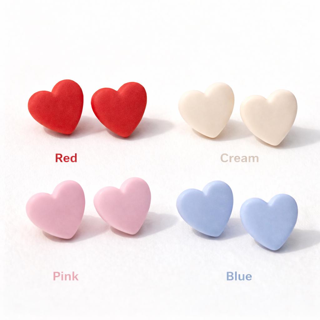 Heart Stud Earrings, Colorful Heart Earrings, Minimalist Polymer Clay Earrings, Cute Pastel Earrings, Lightweight Jewelry, Gift for Her