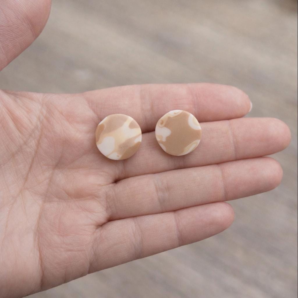 Neutral Beige Stud Earrings, Minimalist Polymer Clay Earrings, Lightweight Earrings, Everyday Jewelry, Gift for Her, Stainless Steel
