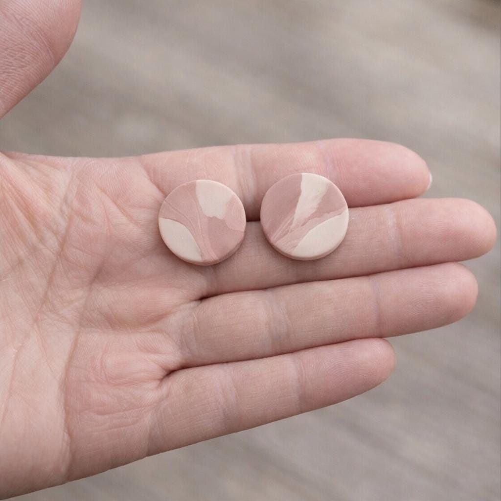 Blush Pink Stud Earrings, Polymer Clay Earrings, Neutral Minimalist Earrings, Nude Earrings, Lightweight Studs, Gift for Her, Everyday Jewel