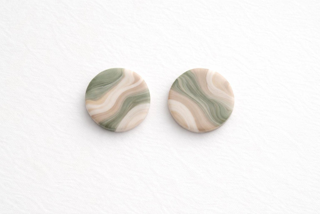 Sage Marble Stud Earrings, Polymer Clay Earrings, Minimalist Neutral Jewelry, Handmade Lightweight Earrings, Gift for Her