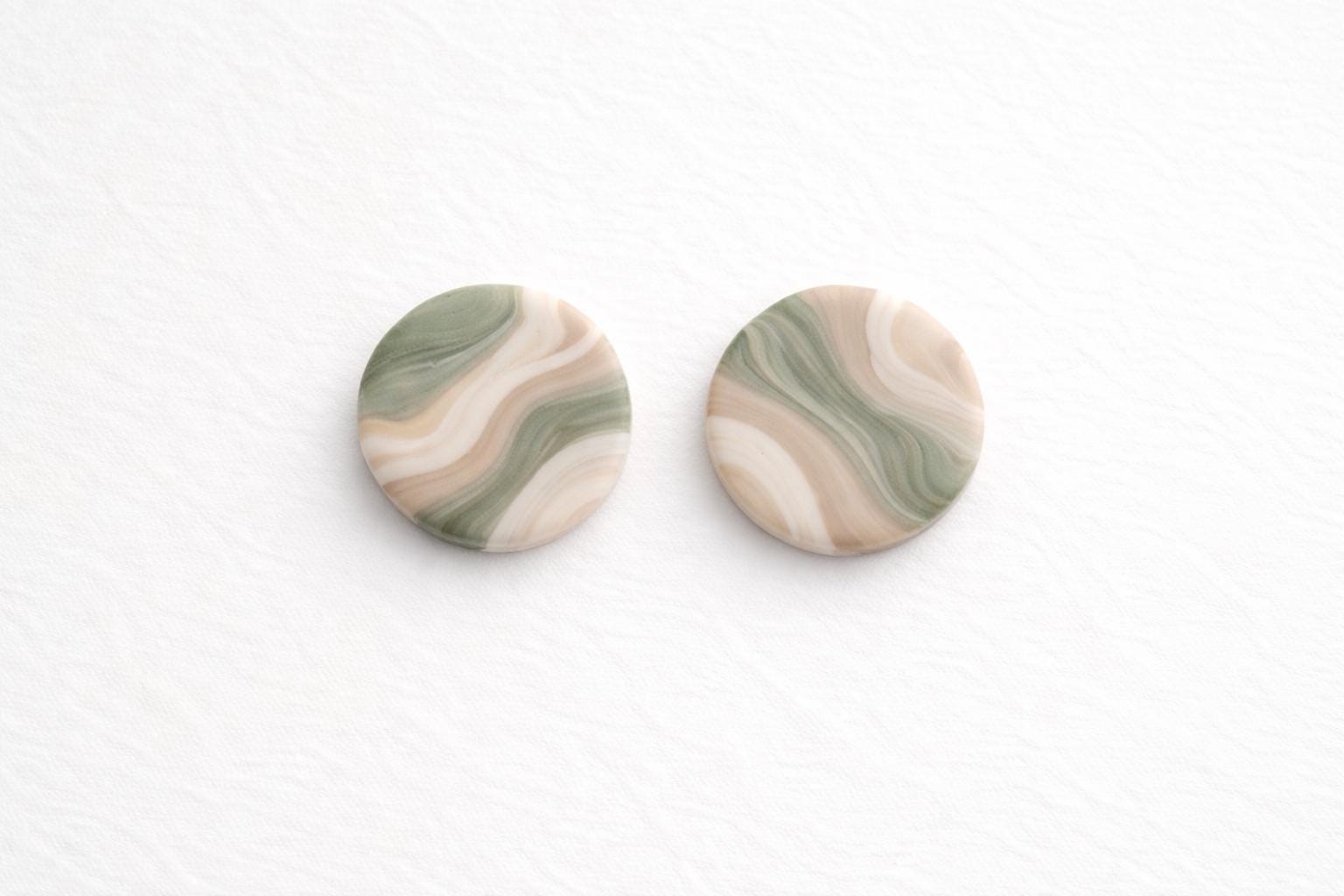 Sage Marble Stud Earrings, Polymer Clay Earrings, Minimalist Neutral Jewelry, Handmade Lightweight Earrings, Gift for Her