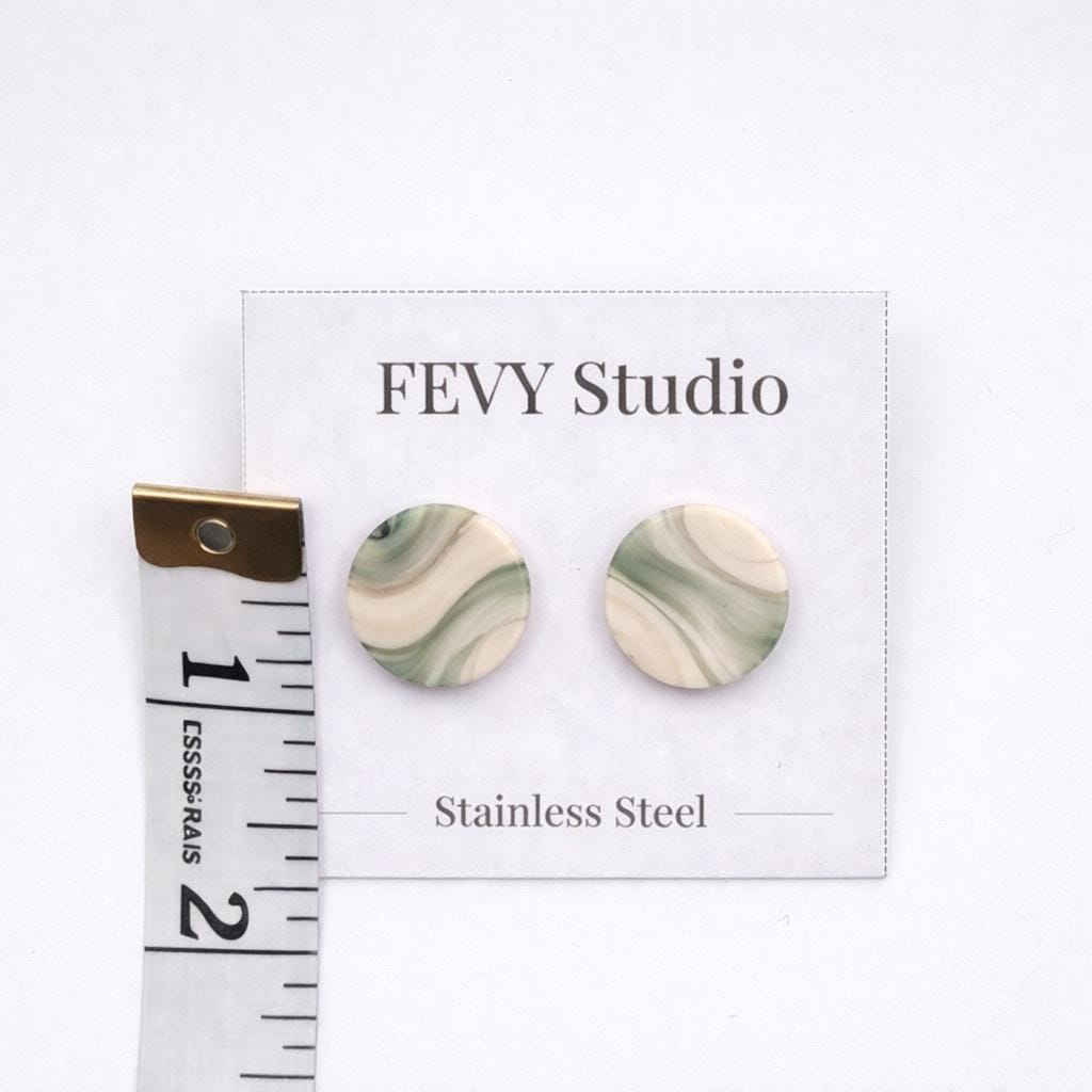 Sage Marble Stud Earrings, Polymer Clay Earrings, Minimalist Neutral Jewelry, Handmade Lightweight Earrings, Gift for Her