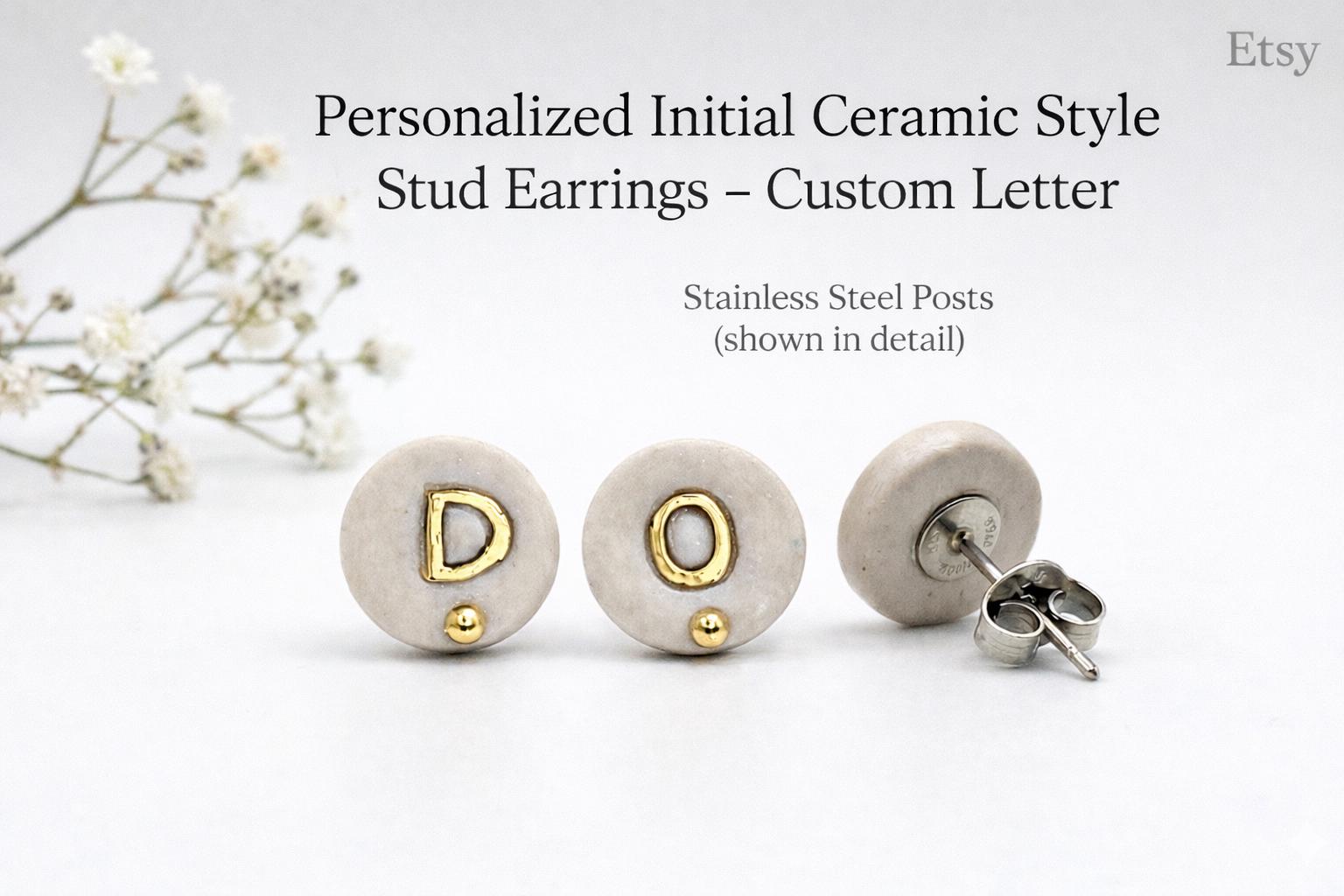 Mini Personalized Initial Earrings • Tiny Gold Letter Earrings • Custom Initial Jewelry • Minimalist Handmade Gift