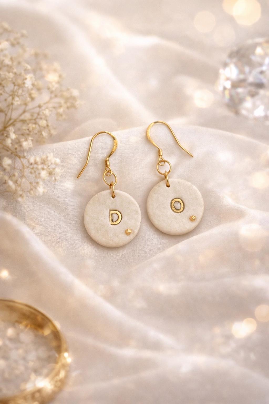 Personalized Initial Polymer Clay Earrings, Gold Letter Dangle Earrings, Minimalist Earrings, Stainless Steel 18K Gold Plated Hooks