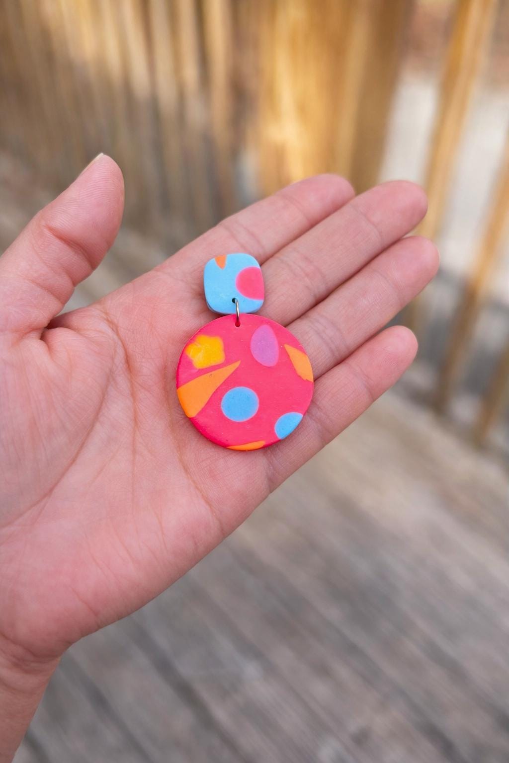Colorful Abstract Polymer Clay Statement Earrings, Modern Handmade Summer Jewelry