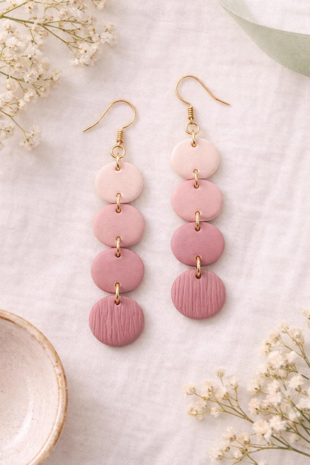 Dusty Pink Gradient Polymer Clay Earrings, Minimalist Dangle Jewelry