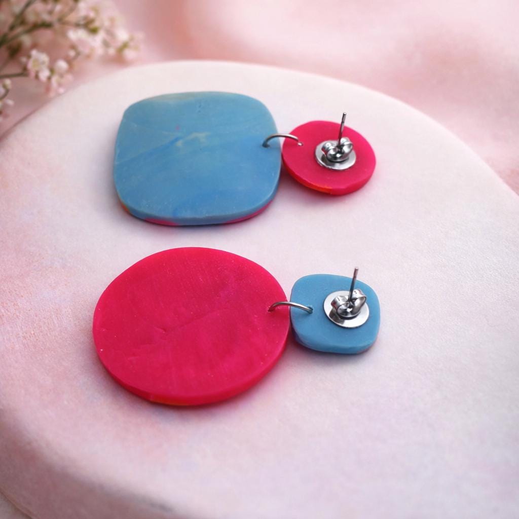 Colorful Abstract Polymer Clay Statement Earrings, Modern Handmade Summer Jewelry