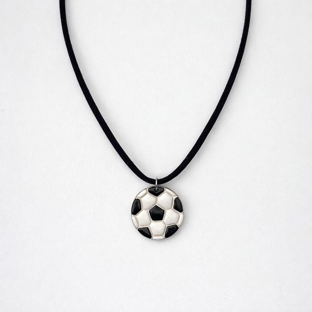 Handmade Polymer Clay Soccer Ball Pendant Necklace, Sports Jewelry