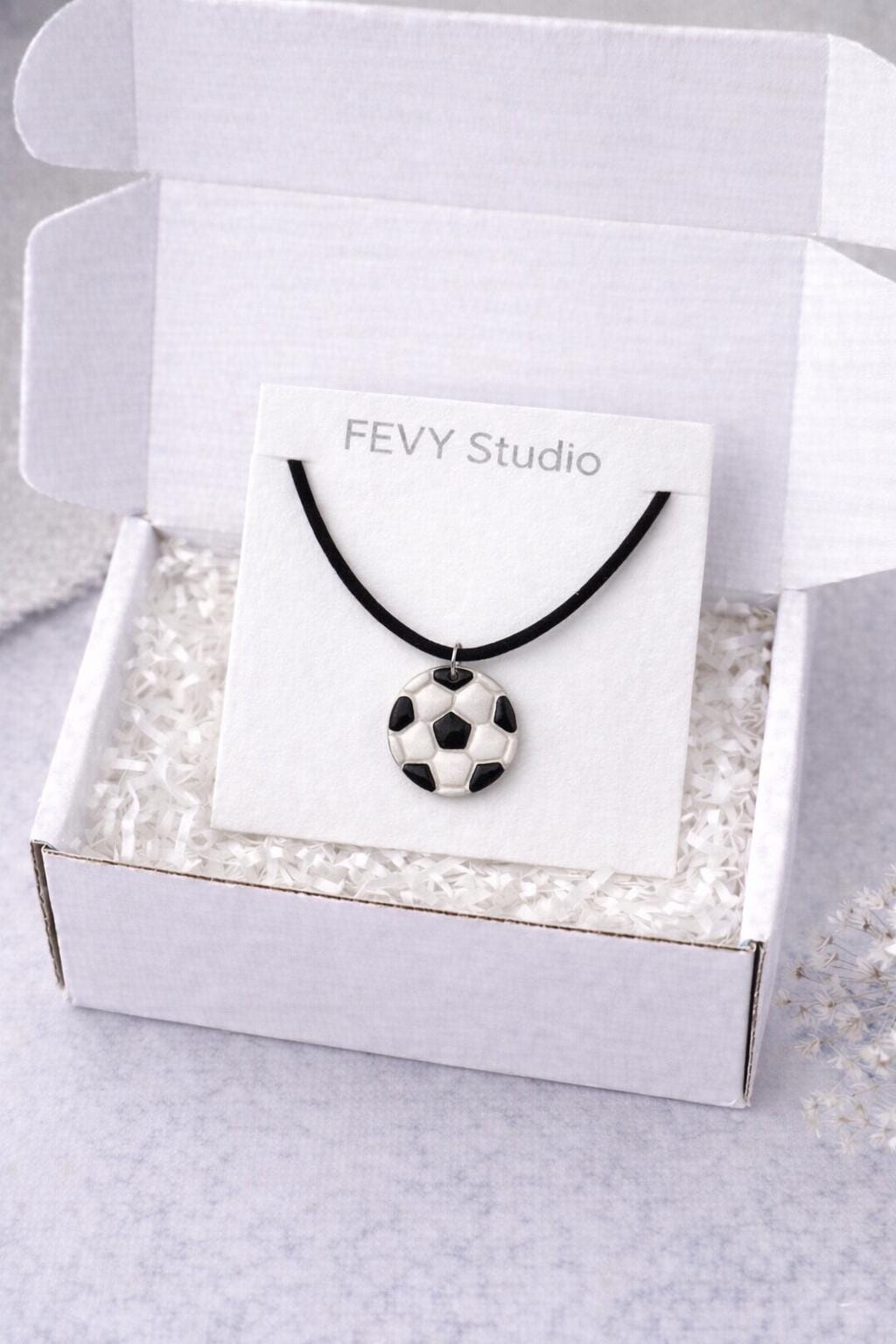 Handmade Polymer Clay Soccer Ball Pendant Necklace, Sports Jewelry