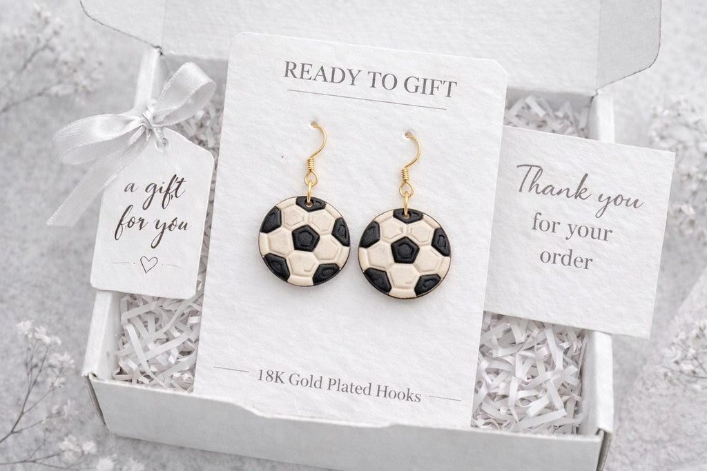Soccer Ball Earrings for Women – Dangle Drop – Game Day Jewelry – Soccer Fan Gift – Polymer Clay – Handmade