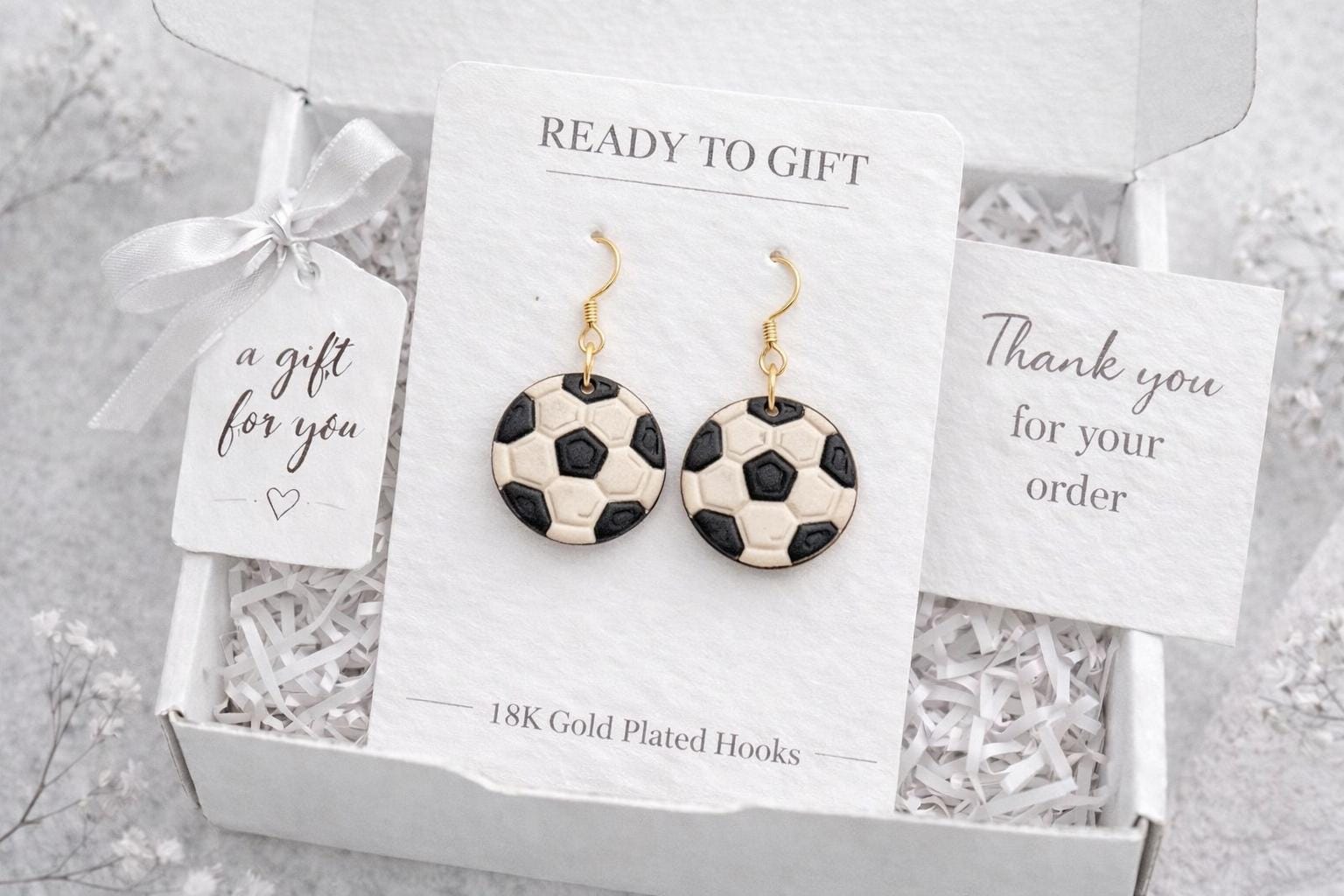 Soccer Ball Earrings for Women – Dangle Drop – Game Day Jewelry – Soccer Fan Gift – Polymer Clay – Handmade