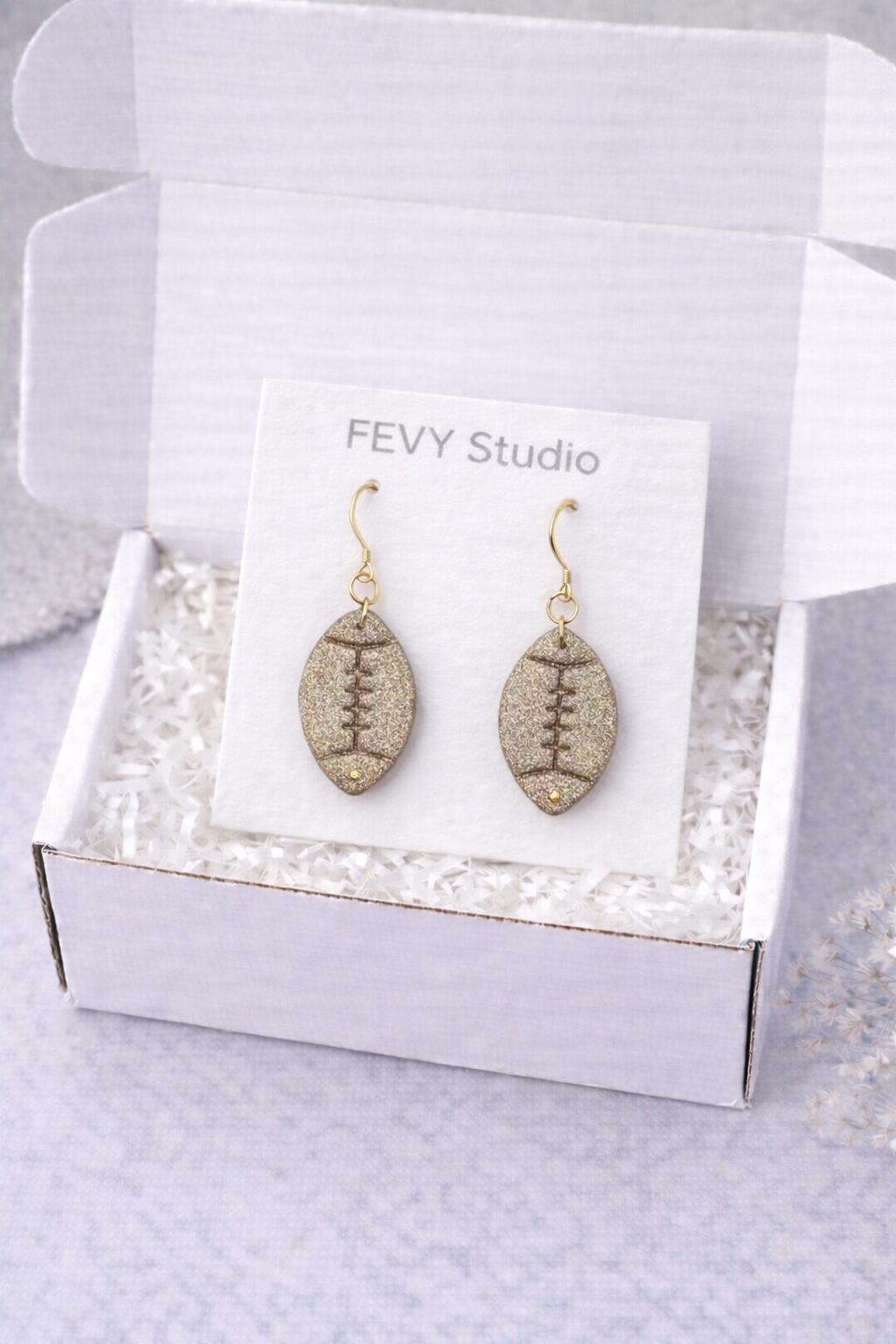 Handmade Textured Gold Football Earrings | 18K Gold Plated Hooks