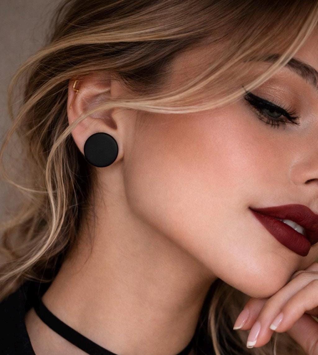 Matte Black Marble Stud Earrings Set, Minimalist Stainless Steel Jewelry