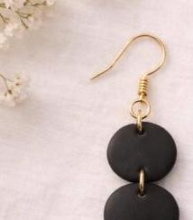 Black Statement Earrings – Minimalist Style Clay Earrings – 18K Gold-Plated Hooks – Lightweight Dangle Earrings – Gift for Her