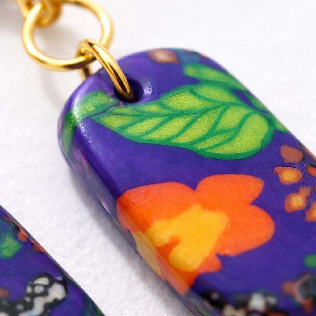 Floral Polymer Clay Earrings – 18K Gold Plated Hooks – Handmade Lightweight Earrings – Colorful Statement Jewelry Gift for Her