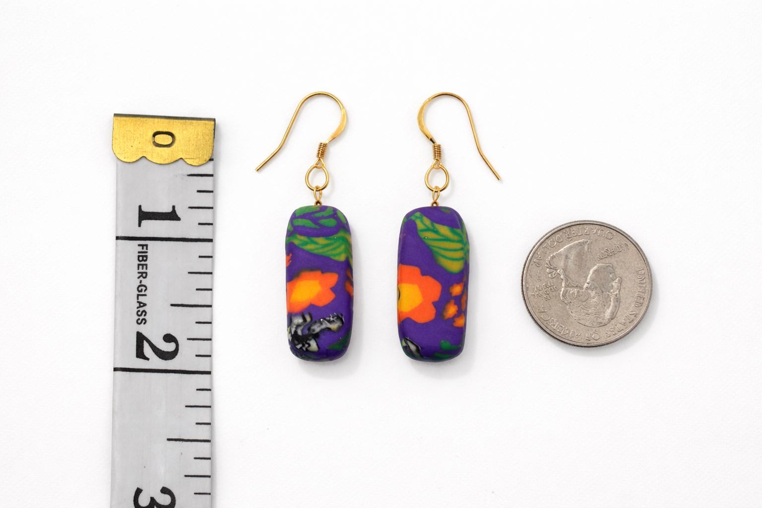 Floral Polymer Clay Earrings – 18K Gold Plated Hooks – Handmade Lightweight Earrings – Colorful Statement Jewelry Gift for Her