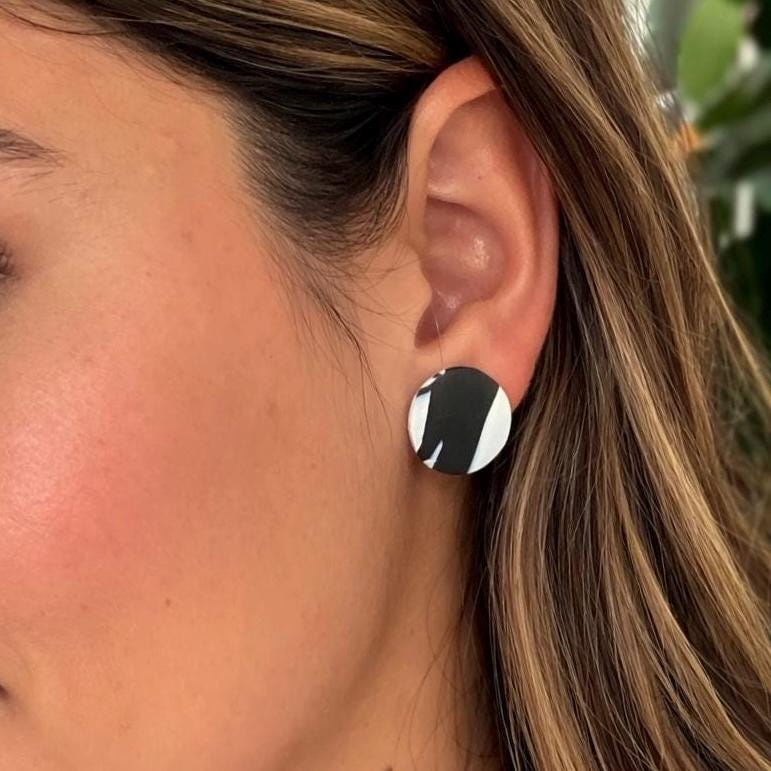 Black & White Stud Earring Set | 3 Pairs Polymer Clay Earrings | Checkerboard Earrings | Minimalist Studs | Lightweight Handmade Jewelry