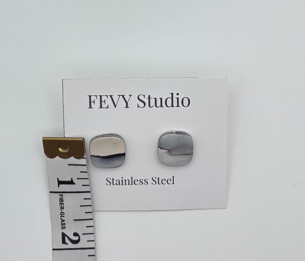 Black and White Stud Earrings, Polymer Clay Earrings, Minimalist Earrings, Abstract Earrings, Neutral Studs, Stainless Steel Post