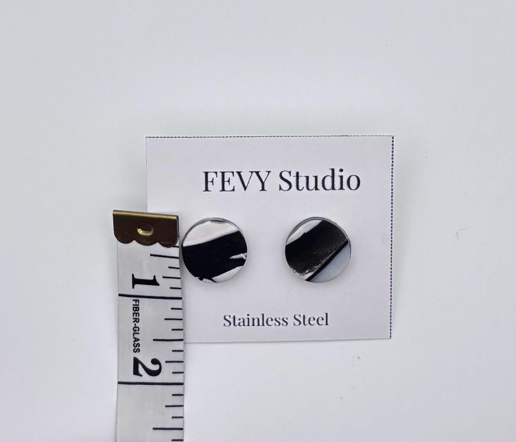 Black White Polymer Clay Stud Earrings | Minimalist Modern Lightweight Jewelry