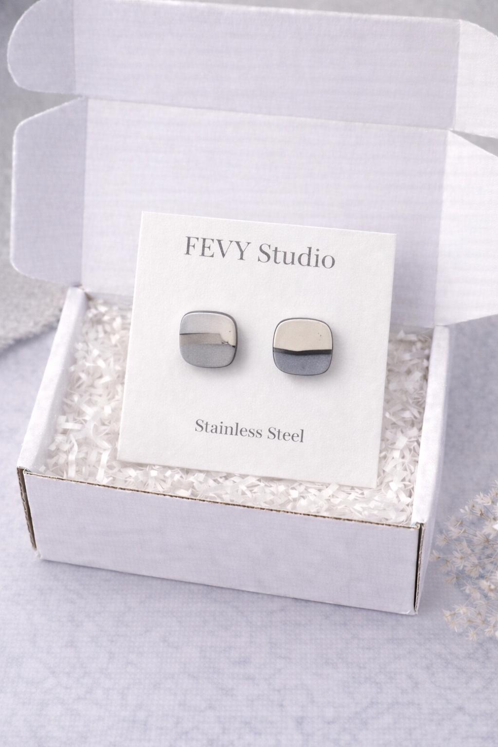 Black White Polymer Clay Stud Earrings | Minimalist Modern Lightweight Jewelry
