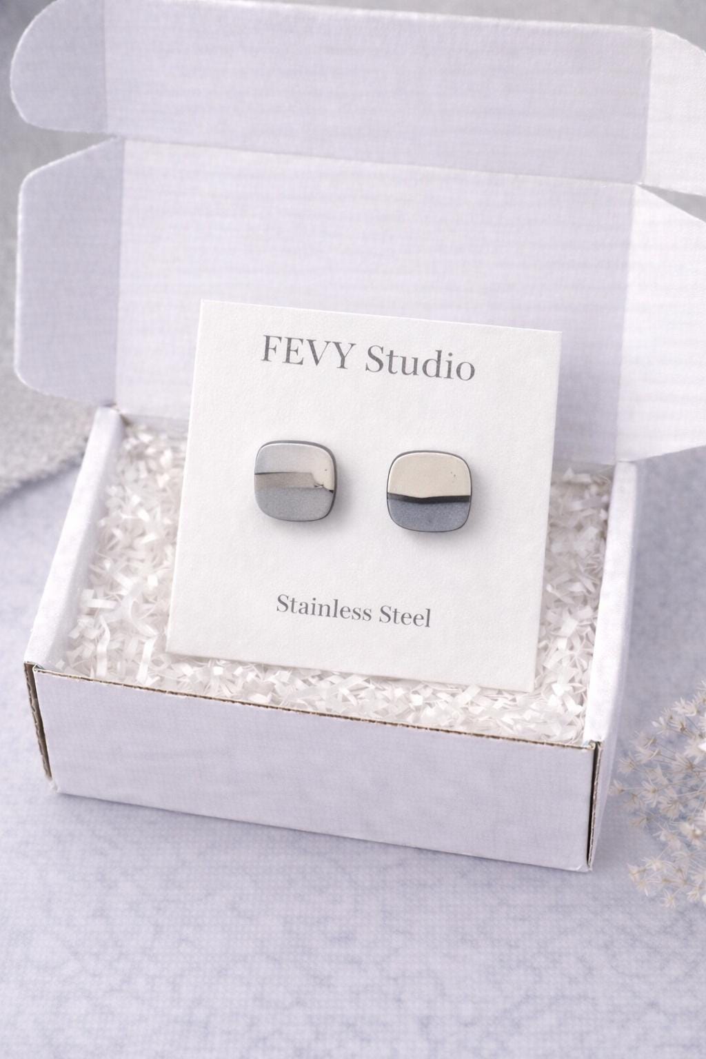 Black and White Stud Earrings, Polymer Clay Earrings, Minimalist Earrings, Abstract Earrings, Neutral Studs, Stainless Steel Post