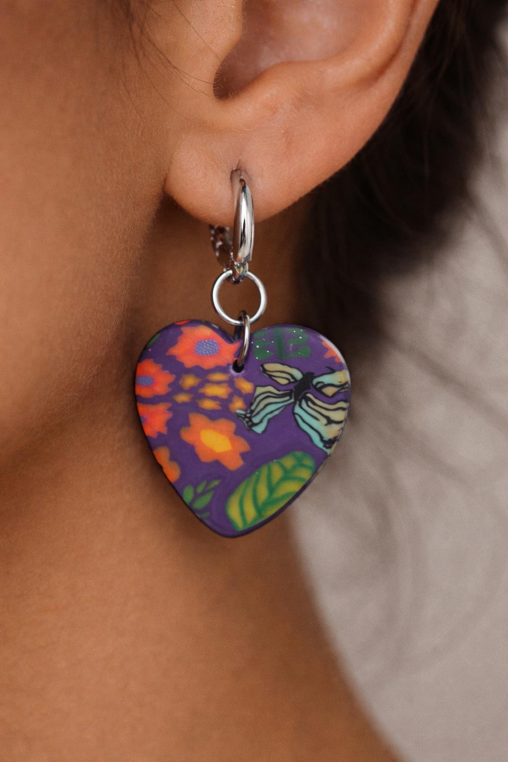 Handmade Polymer Clay Earrings | Colorful Heart Earrings | Lightweight Statement Earrings | Stainless Steel Hooks | Unique Gift for Her